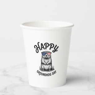 Happy Groundhog Day Vintage Engraving Shirt Design Paper Cups
