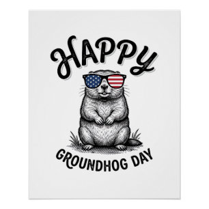 Happy Groundhog Day Vintage Engraving Shirt Design Poster