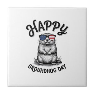 Happy Groundhog Day Vintage Engraving Shirt Design Tile