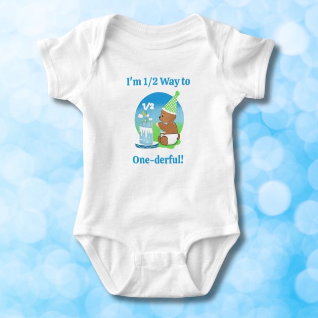 Happy Half Birthday Baby Bear with Cake  Baby Bodysuit (Creator Uploaded)