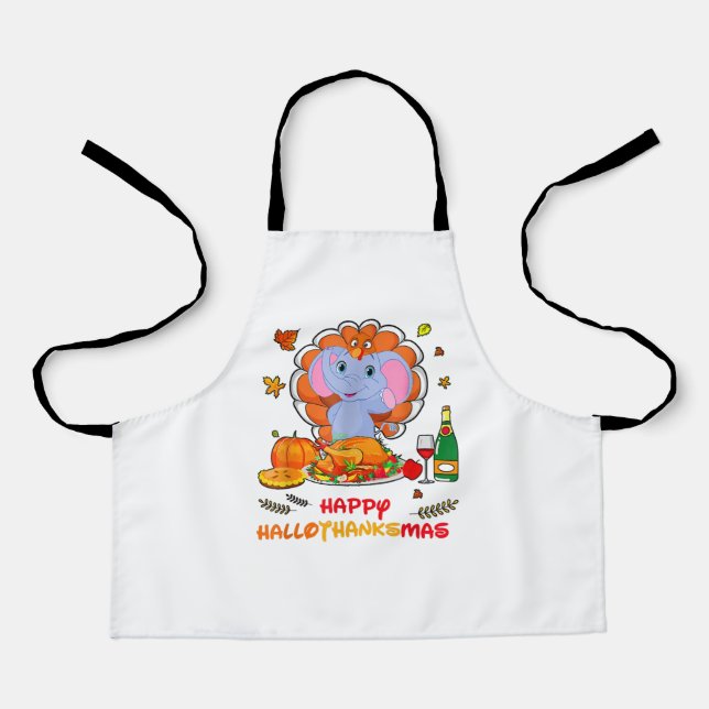 Happy Hallo Elephant Drinking Wine Thank You Gift  Apron (Front)