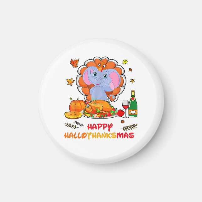 Happy Hallo Elephant Drinking Wine Thank You Gift  Magnet (Front)
