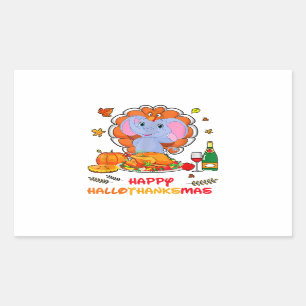 Happy Hallo Elephant Drinking Wine Thank You Gift Rectangular Sticker