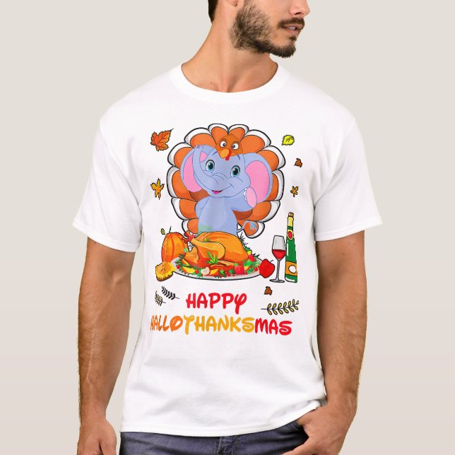 Happy Hallo Elephant Drinking Wine Thank You Gift  T-Shirt (Front)