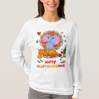 Happy Hallo Elephant Drinking Wine Thank You Gift  T-Shirt