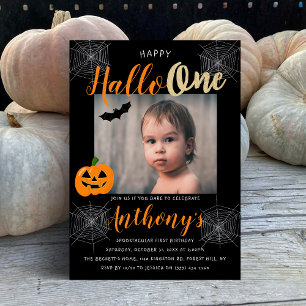 Happy Hallo-one Halloween 1st Birthday Photo Invitation