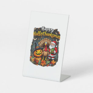 Happy Hallo Thanks mas Merry Christmas Santa Claus Pedestal Sign