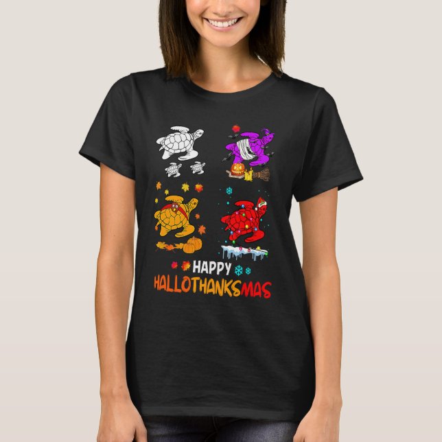 Happy Hallo Thanks Mas Thanksgiving Halloween Xmas T-Shirt (Front)