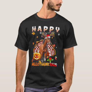 Happy Hallo Thanksmas Turkey Horse Christmas Reind T-Shirt