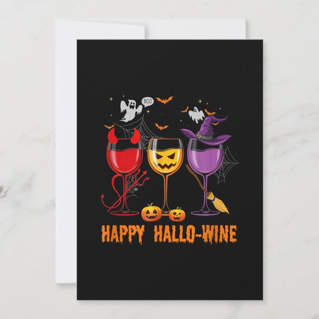 happy hallo-wine funny halloween glass wine drink holiday card (Front)