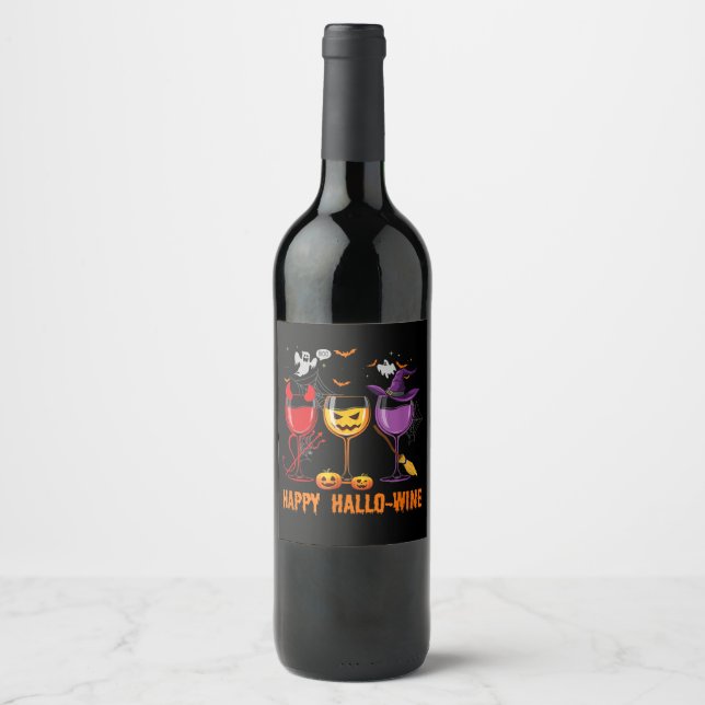 happy hallo-wine funny halloween glass wine drink label (Front)