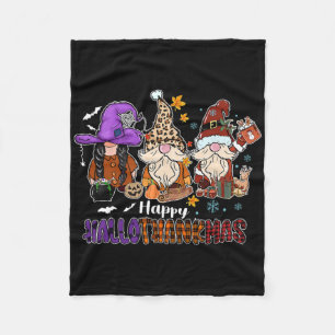 Happy Hallothankmas Gnomeis Halloween Thanksgiving Fleece Blanket