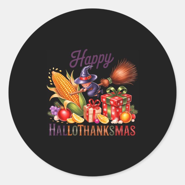 Happy Hallothankmas Witch Cornucoa  Classic Round Sticker (Front)