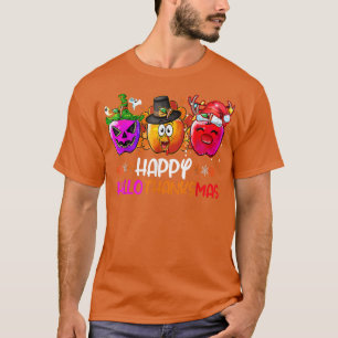 Happy Hallothanksmas Apple Turkey Teacher Life Hal T-Shirt