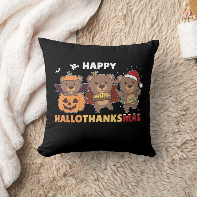 Happy Hallothanksma's Bears Christmas Bear Cushion (Blanket)
