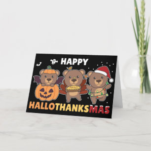 Happy Hallothanksma's Bears Christmas Bear Holiday Card