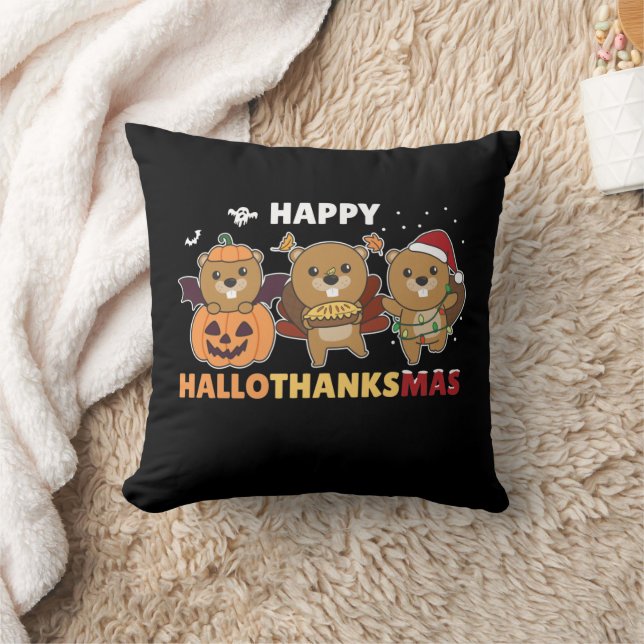 Happy Hallothanksmas Beaver Christmas Beaver Cushion (Blanket)