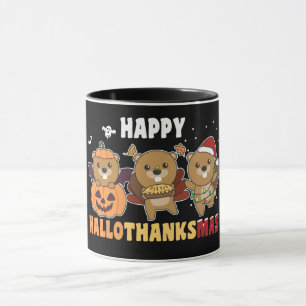 Happy Hallothanksmas Beaver Christmas Beaver Mug