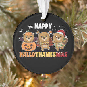 Happy Hallothanksmas Beaver Christmas Beaver Ornament