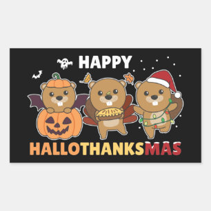 Happy Hallothanksmas Beaver Christmas Beaver Squar Rectangular Sticker