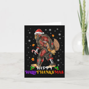 Happy Hallothanksmas Bigfoot Halloween Thanksgivin Card