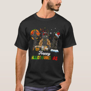 Happy Hallothanksmas Black Cat Halloween Thanksgiv T-Shirt