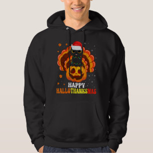 Happy Hallothanksmas Black Cat Lover Santa Pumpkin Hoodie