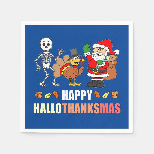 Happy HalloThanksMas (BLUE) Napkins (Front)