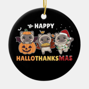 Happy Hallothanksmas Cat Christmas Elephant Cerami Ceramic Tree Decoration