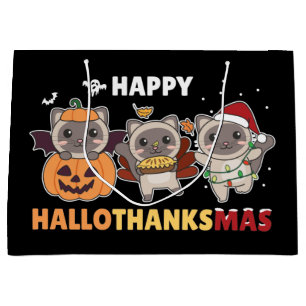 Happy Hallothanksmas Cat Christmas Elephant Large Gift Bag