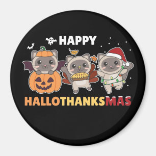 Happy Hallothanksmas Cat Christmas Elephant Magnet