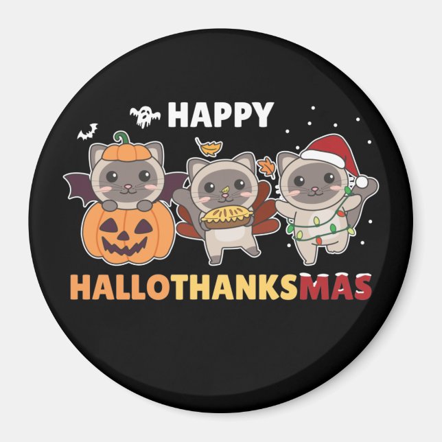 Happy Hallothanksmas Cat Christmas Elephant Magnet (Front)