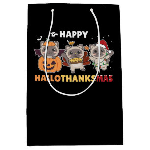 Happy Hallothanksmas Cat Christmas Elephant Medium Gift Bag
