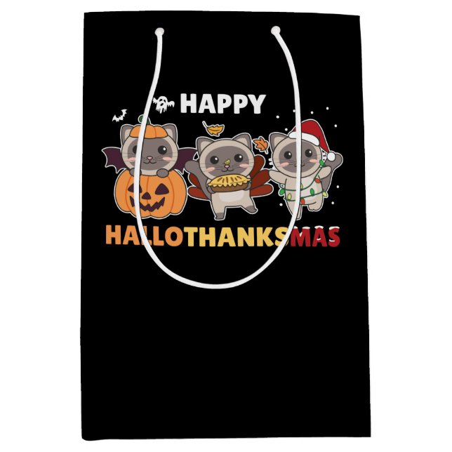 Happy Hallothanksmas Cat Christmas Elephant Medium Gift Bag (Front)