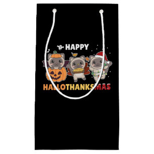 Happy Hallothanksmas Cat Christmas Elephant Small Gift Bag