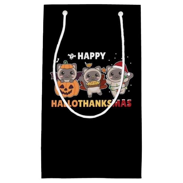 Happy Hallothanksmas Cat Christmas Elephant Small Gift Bag (Front)
