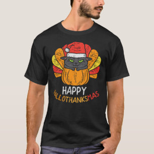 Happy Hallothanksmas Cat Turkey Cat Thanksgiving C T-Shirt