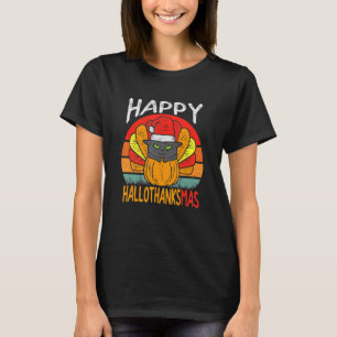 Happy Hallothanksmas Cat Turkey Thanksgiving Chris T-Shirt