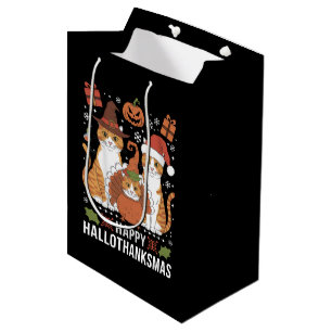 Happy Hallothanksmas Cats Halloween Christmas  Medium Gift Bag