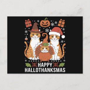Happy Hallothanksmas Cats Halloween Christmas Postcard