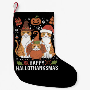 Happy Hallothanksmas Cats Halloween Christmas Small Christmas Stocking