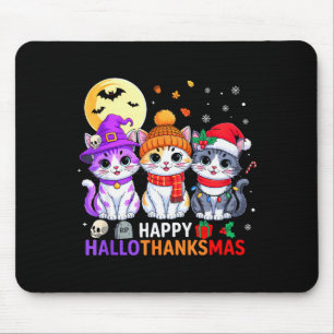 Happy Hallothanksmas Cats Halloween Thanksgiving C Mouse Pad