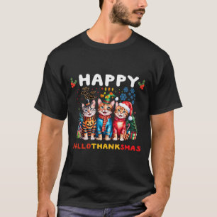 Happy Hallothanksmas Cats Halloween Thanksgiving C T-Shirt