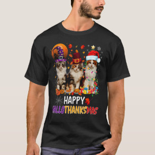 Happy Hallothanksmas Cats Lover Halloween Merry Ch T-Shirt