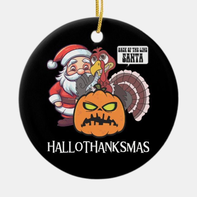 Happy Hallothanksmas Ceramic Tree Decoration (Front)