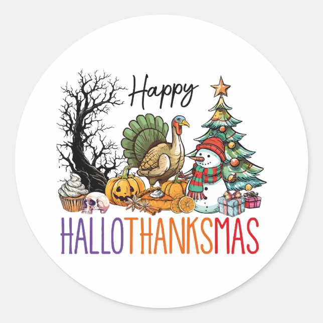 Happy Hallothanksmas Clipart Classic Round Sticker (Front)
