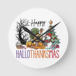 Happy Hallothanksmas Clipart Round Clock