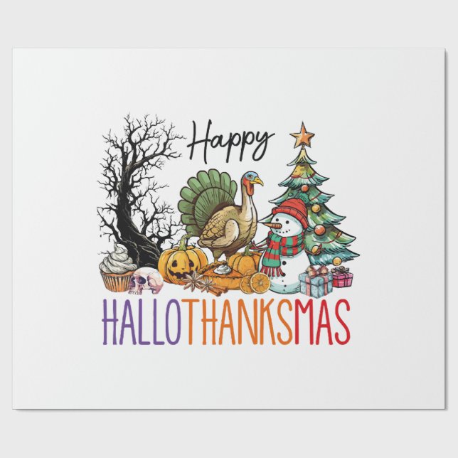 Happy Hallothanksmas Clipart Wrapping Paper (Flat)