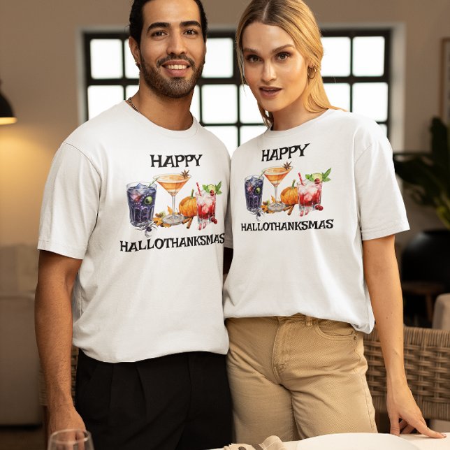 Happy Hallothanksmas Cocktails Holiday Celebration T-Shirt (Creator Uploaded)
