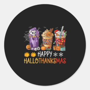 Happy Hallothanksmas Coffee Halloween Thanksgiving Classic Round Sticker